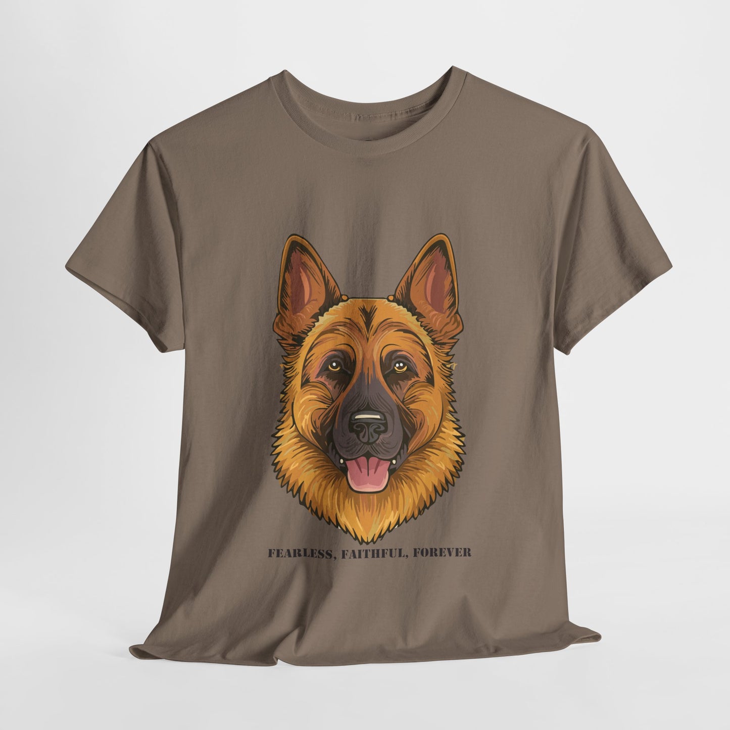 Camiseta unisex de algodón grueso con diseño de pastor alemán: valiente, fiel y eterno.
