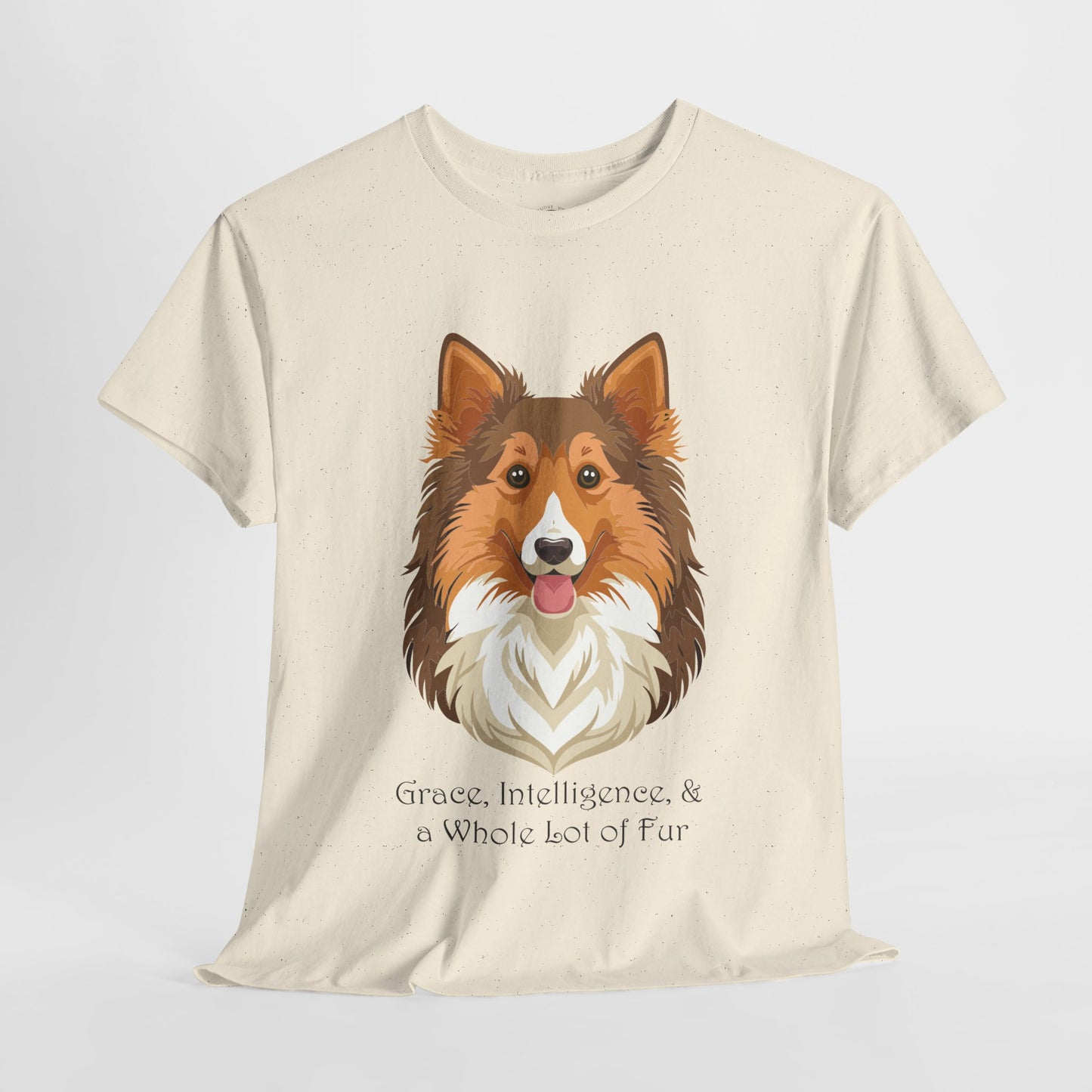 Camiseta unisex de algodón grueso con diseño de perro pastor de Shetland: gracia, inteligencia y mucho pelo
