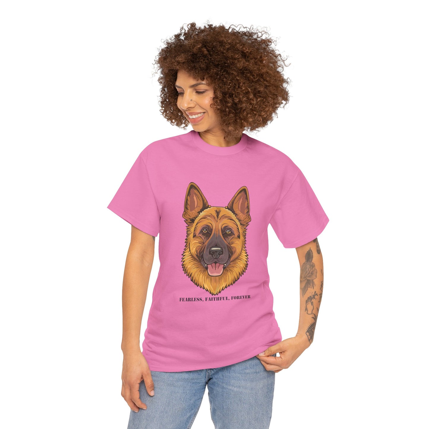 Camiseta unisex de algodón grueso con diseño de pastor alemán: valiente, fiel y eterno.