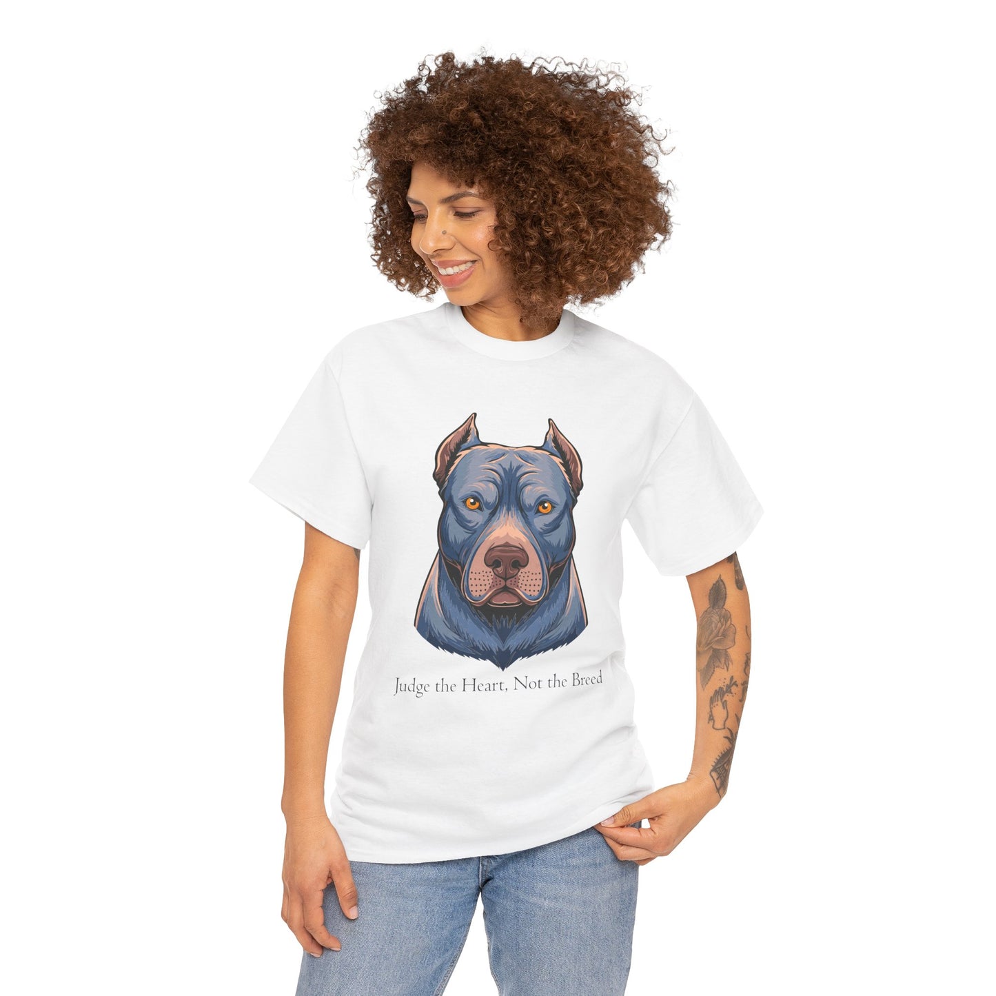 Camiseta unisex de algodón grueso Pit Bull - Juzga el corazón, no la raza
