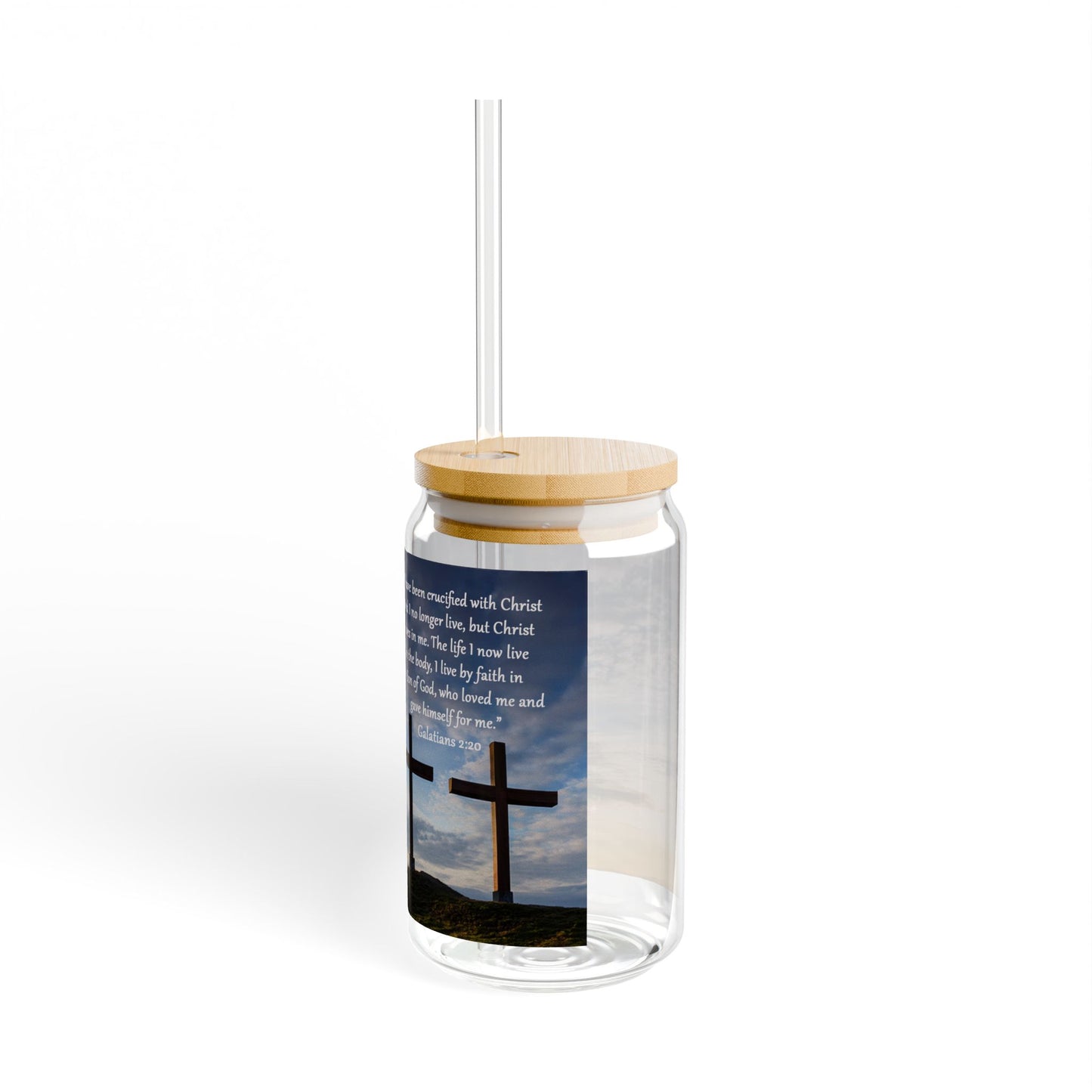 Vaso inspirador con frase de fe "Tres Cruces" - 16 oz - Vaso ecológico