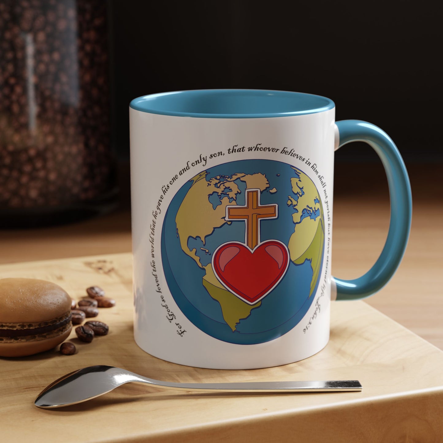 Taza de café con acento inspirador: diseño de fe y amor, perfecta para la motivación diaria.