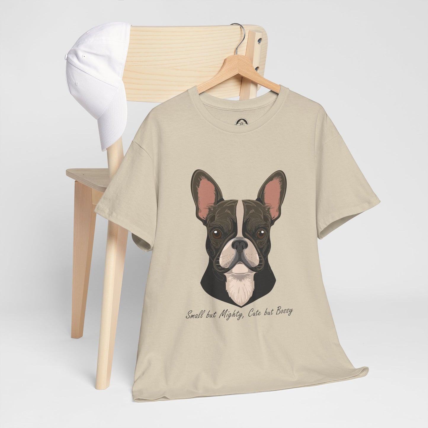 Camiseta unisex de algodón grueso con diseño de bulldog francés: pequeño pero poderoso, lindo pero mandón.