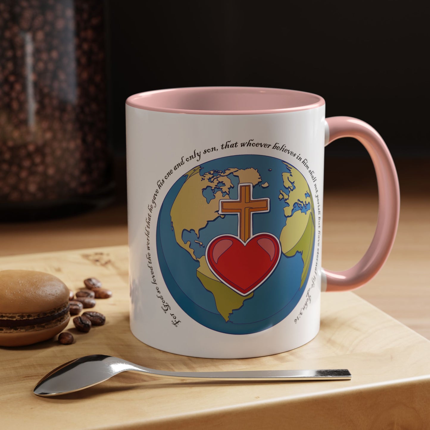 Taza de café con acento inspirador: diseño de fe y amor, perfecta para la motivación diaria.