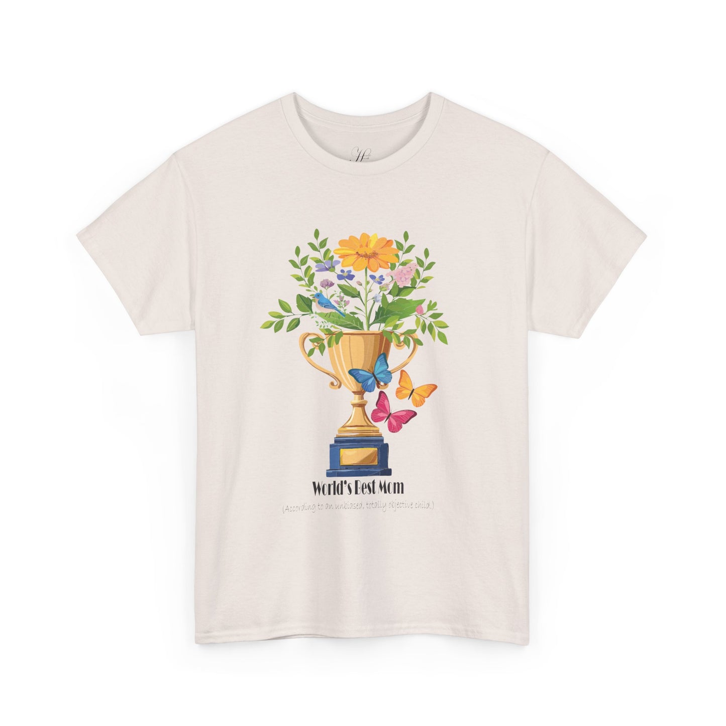 Floral Trophy for Mom Unisex Heavy Cotton Tee - Celebrating Achievement with Butterflies
