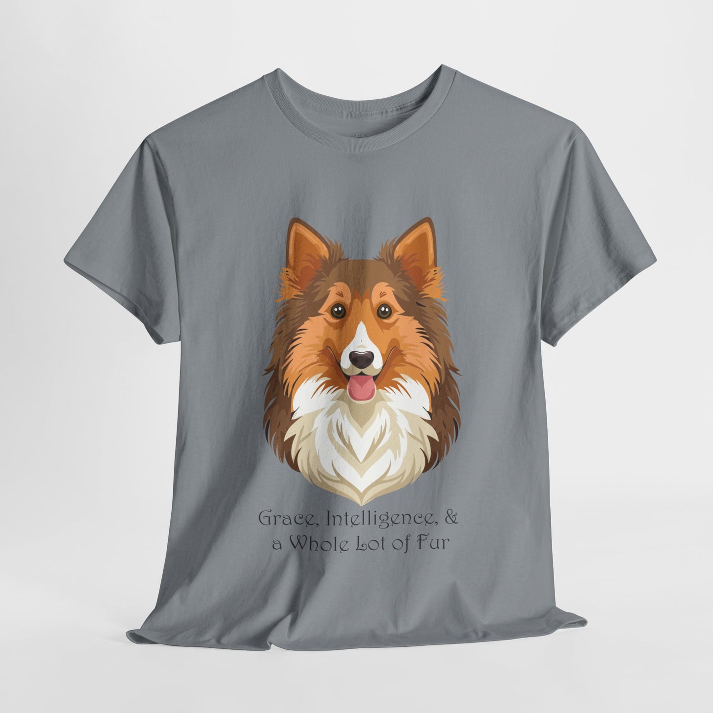 Camiseta unisex de algodón grueso con diseño de perro pastor de Shetland: gracia, inteligencia y mucho pelo