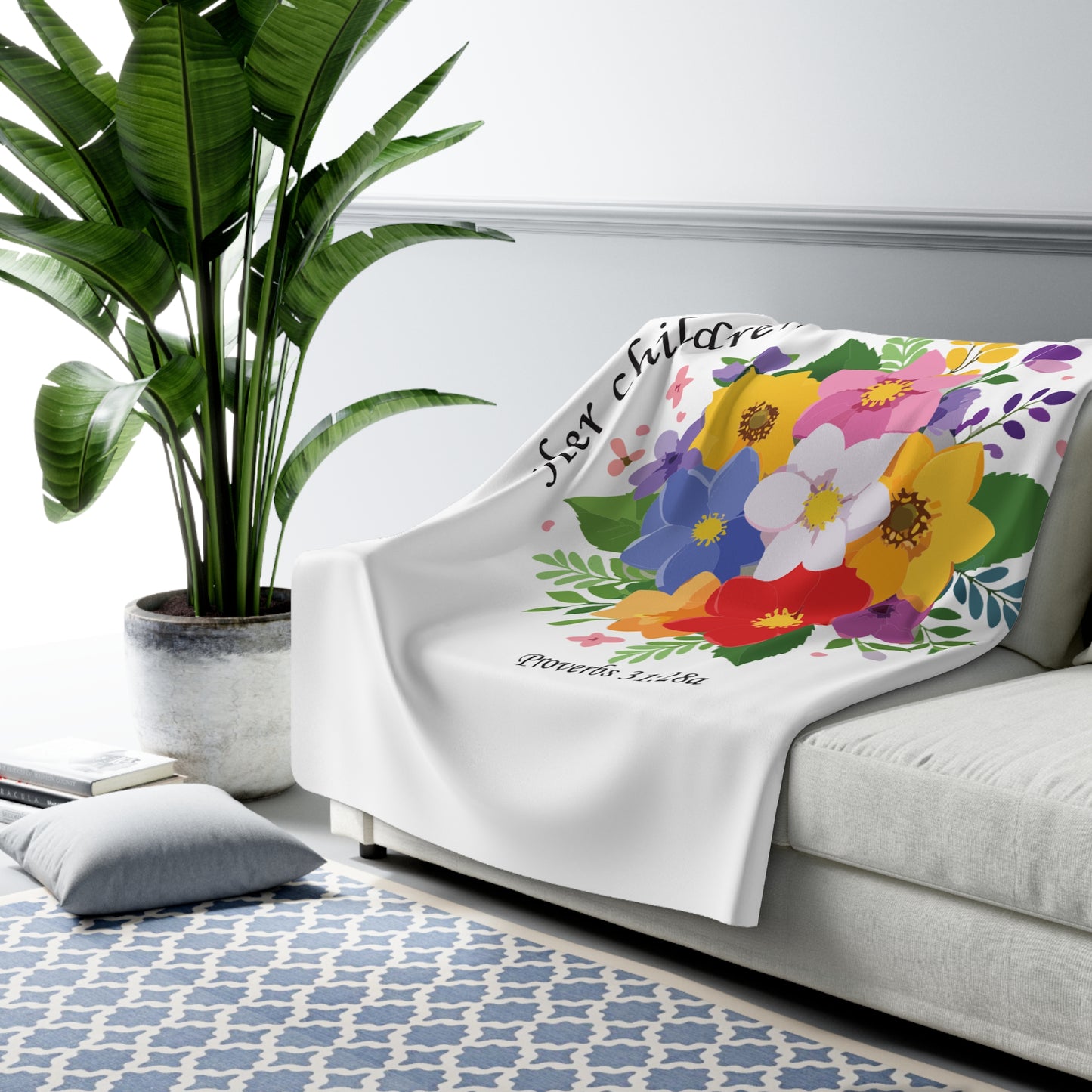 Floral Proverbs Sherpa Fleece Blanket for Mom- Cozy and Inspirational Throw for Home Decor & Gifts