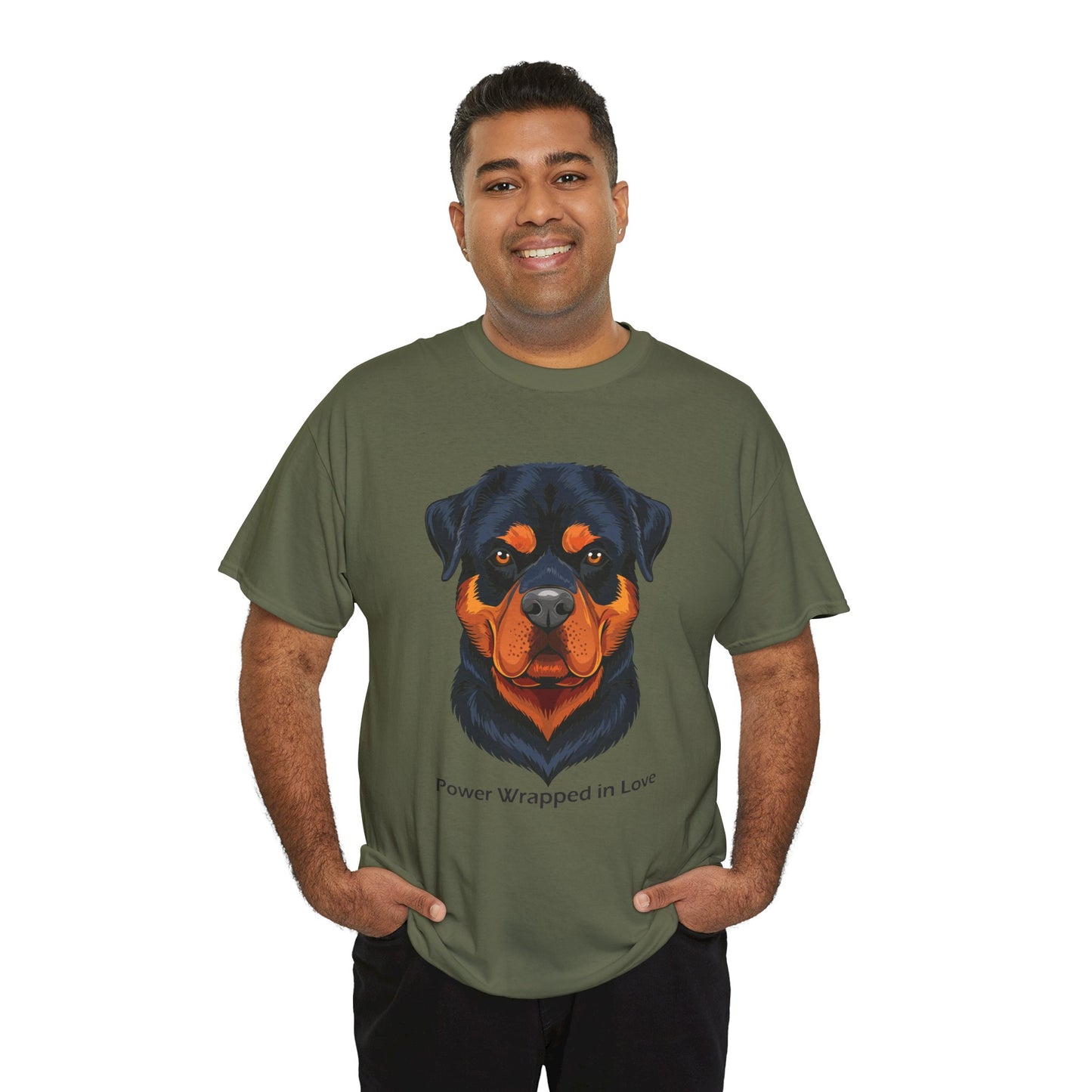 Camiseta unisex de algodón grueso Rottweiler - Power Wraped in Lover