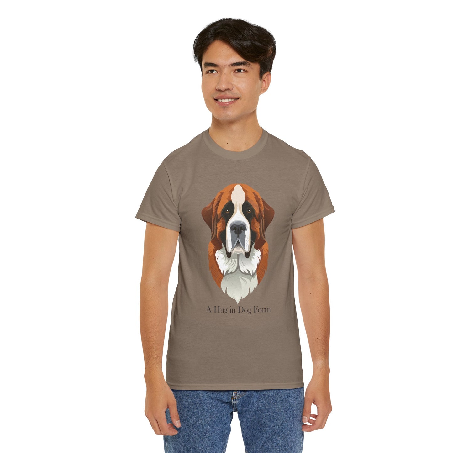 Camiseta unisex de algodón grueso con diseño de San Bernardo: Un abrazo en forma de perro
