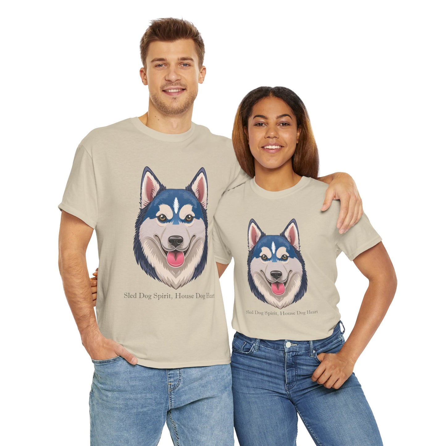 Camiseta unisex de algodón grueso con espíritu de perro de trineo y corazón de perro doméstico de Siberian Huskey