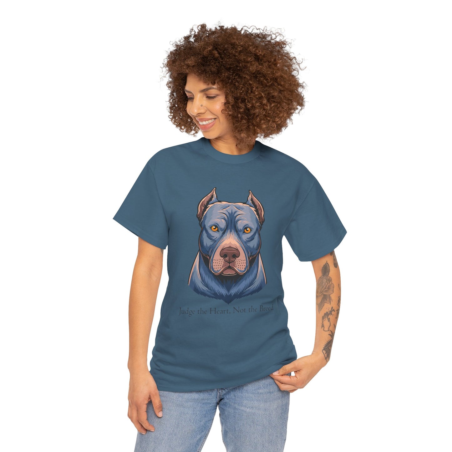 Camiseta unisex de algodón grueso Pit Bull - Juzga el corazón, no la raza