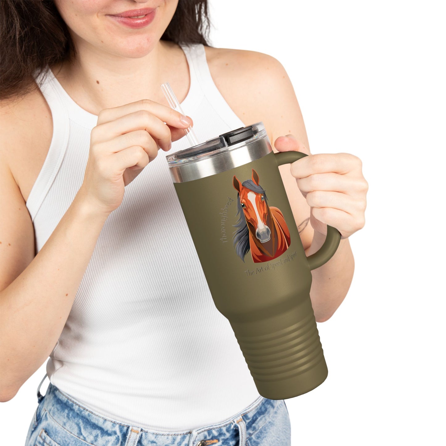 Thoroughbred Horse Insulated Travel Mug - 40oz, Perfect for Horse Lovers