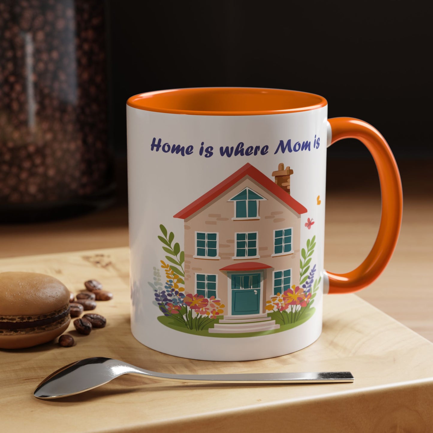 Home is Where Mom Is Accent Coffee Mug - Cute Floral Design (11oz & 15oz)
