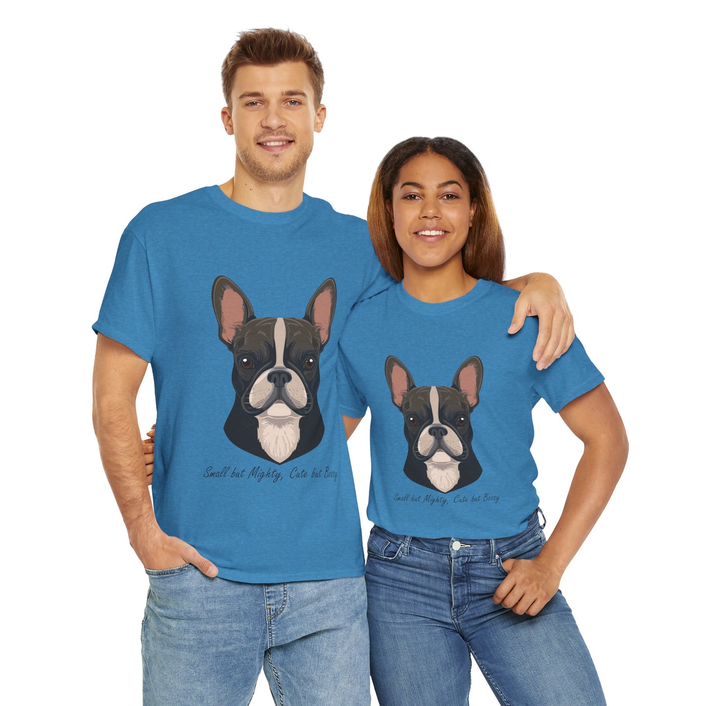 Camiseta unisex de algodón grueso con diseño de bulldog francés: pequeño pero poderoso, lindo pero mandón.