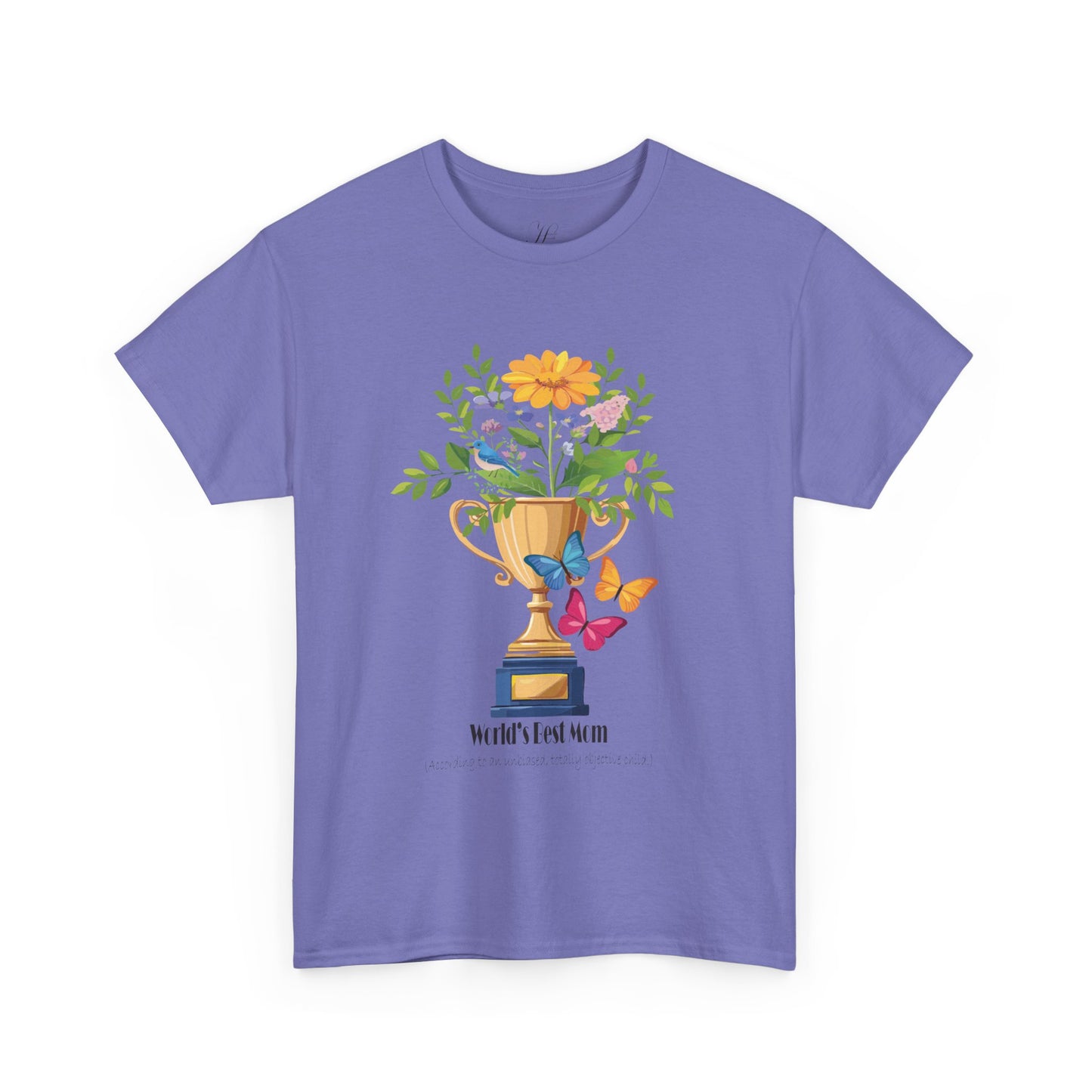 Floral Trophy for Mom Unisex Heavy Cotton Tee - Celebrating Achievement with Butterflies
