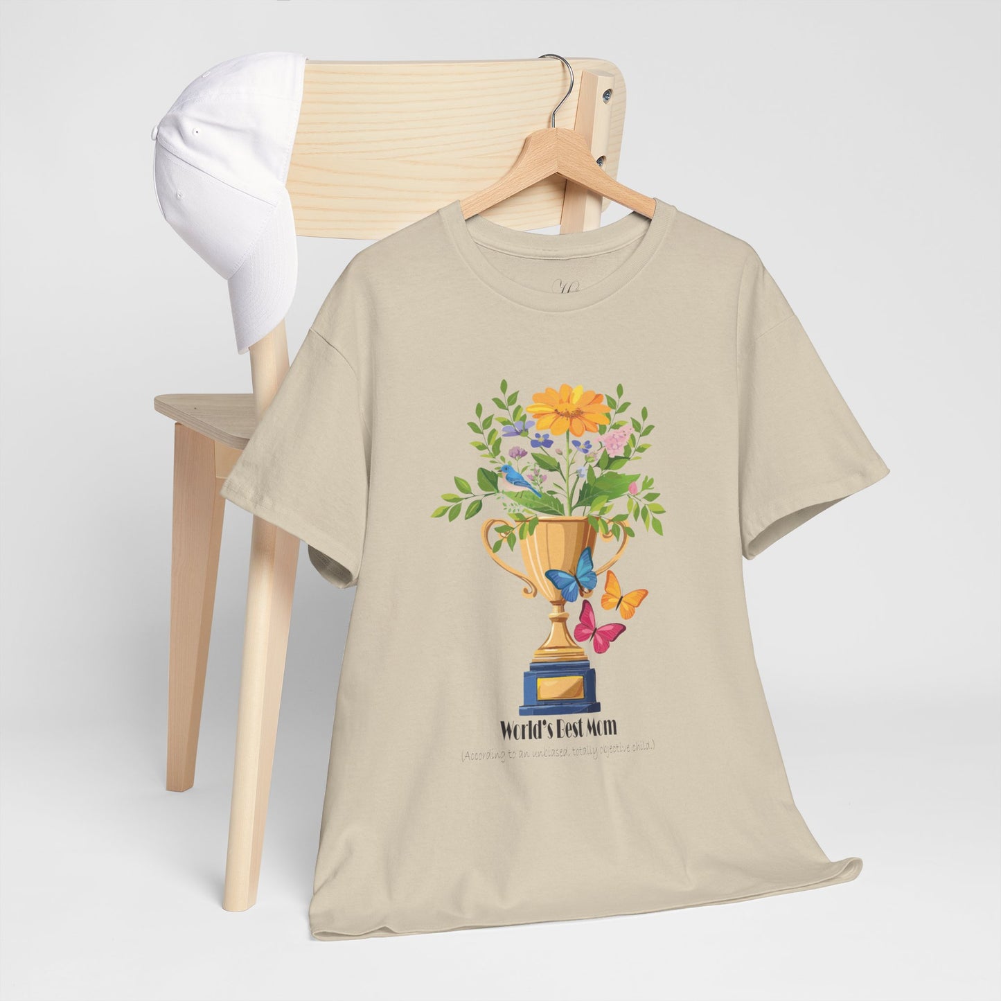 Floral Trophy for Mom Unisex Heavy Cotton Tee - Celebrating Achievement with Butterflies