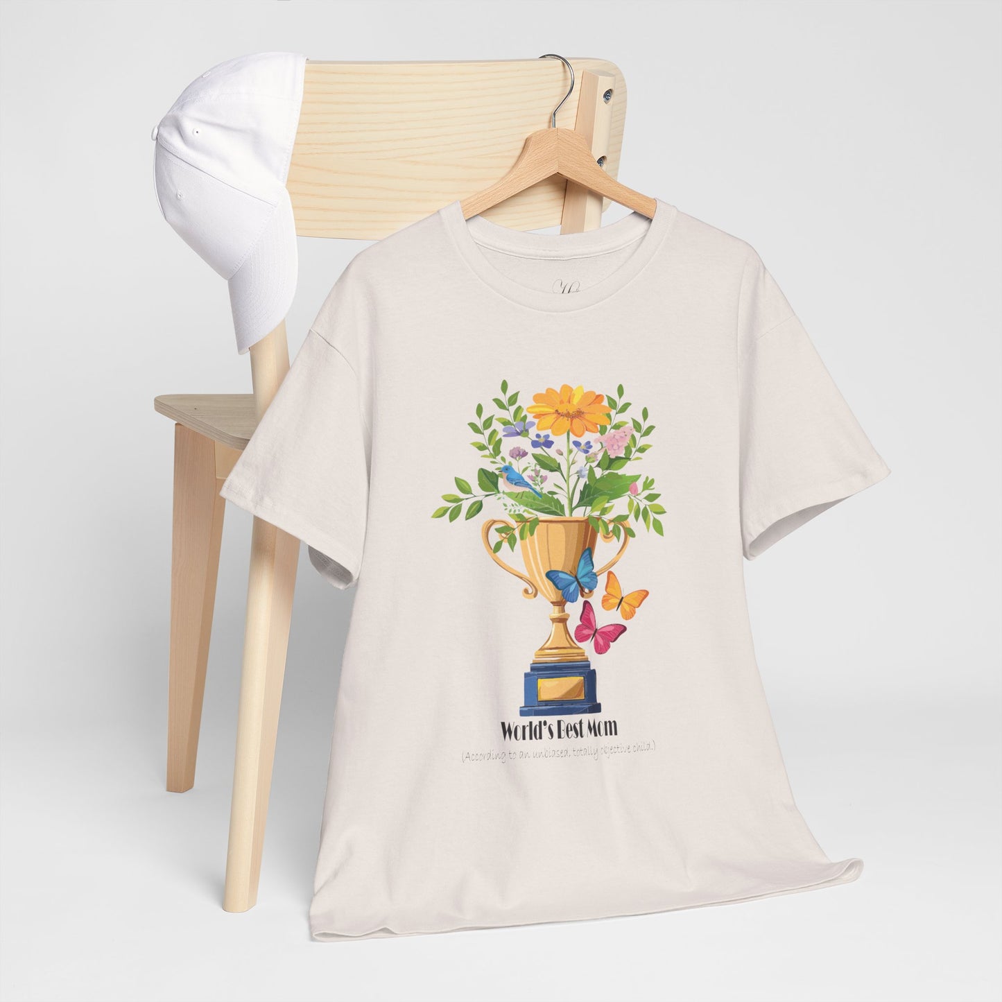 Floral Trophy for Mom Unisex Heavy Cotton Tee - Celebrating Achievement with Butterflies