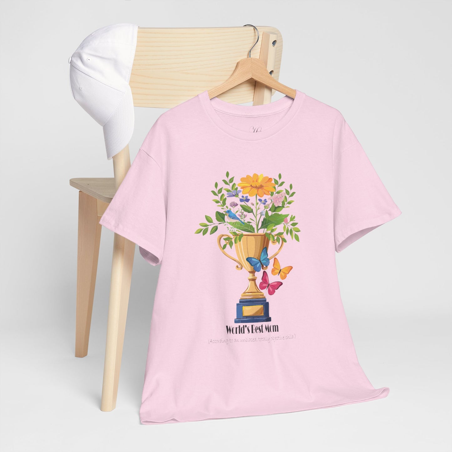 Floral Trophy for Mom Unisex Heavy Cotton Tee - Celebrating Achievement with Butterflies