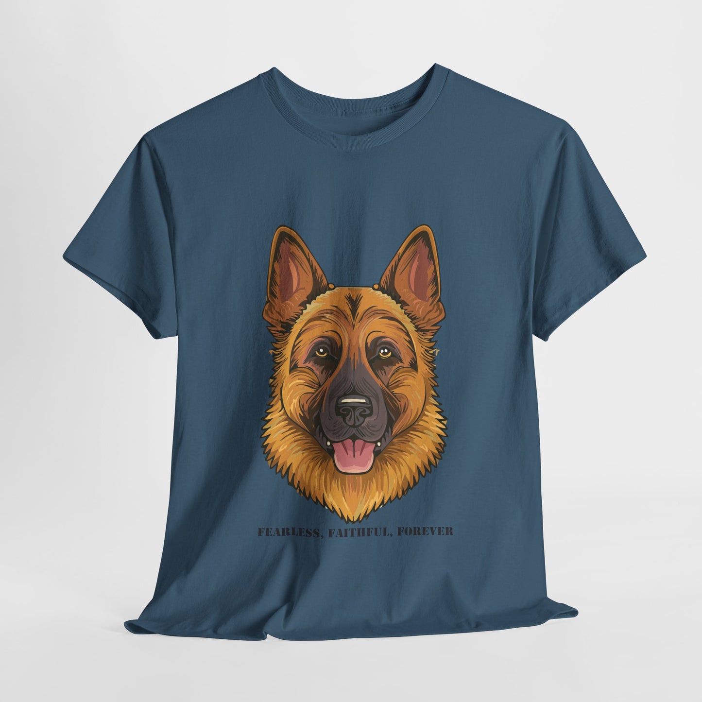 Camiseta unisex de algodón grueso con diseño de pastor alemán: valiente, fiel y eterno.