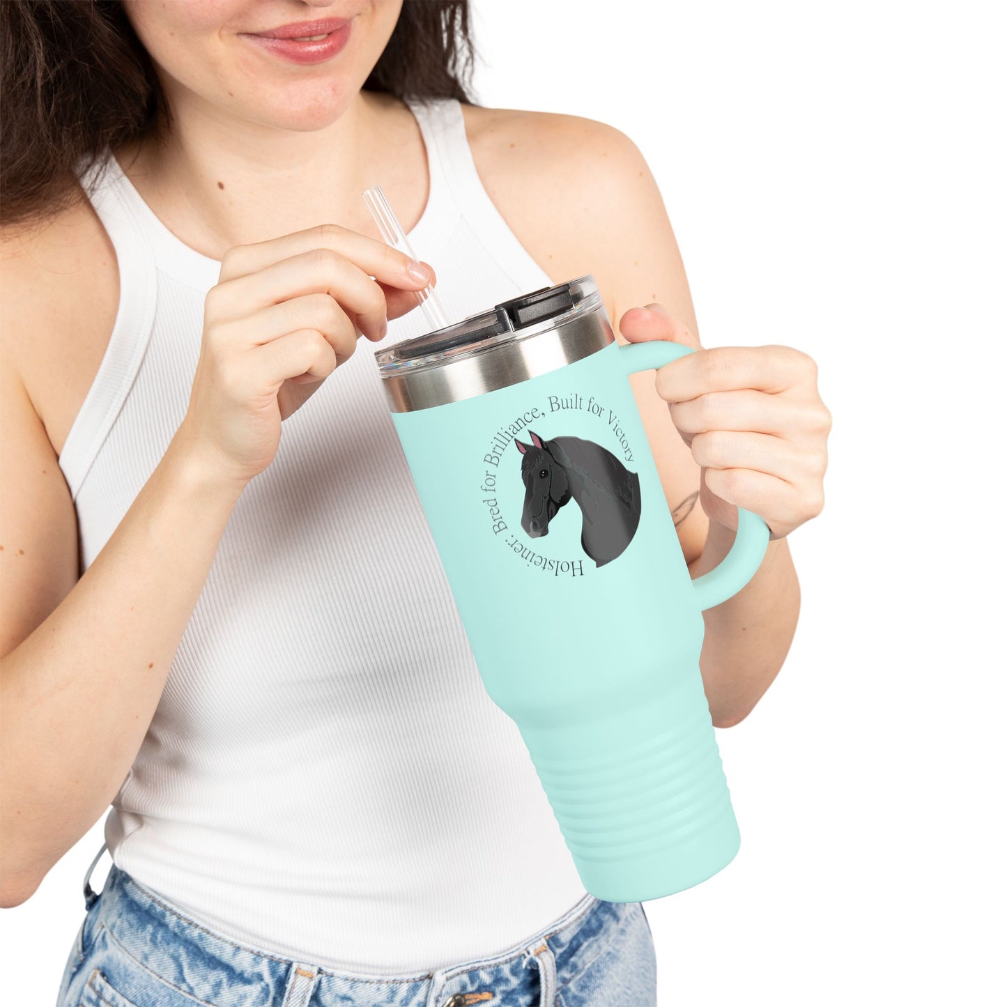 Holsteiner Horse Lover's Insulated Travel Mug - 40oz, Best of Brilliance, Built for Victory