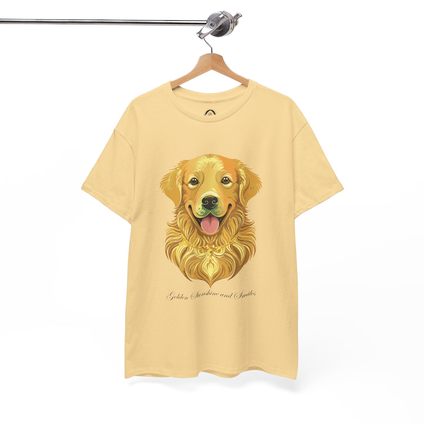 Golden Retriever - Camiseta unisex de algodón grueso con sol y sonrisas doradas