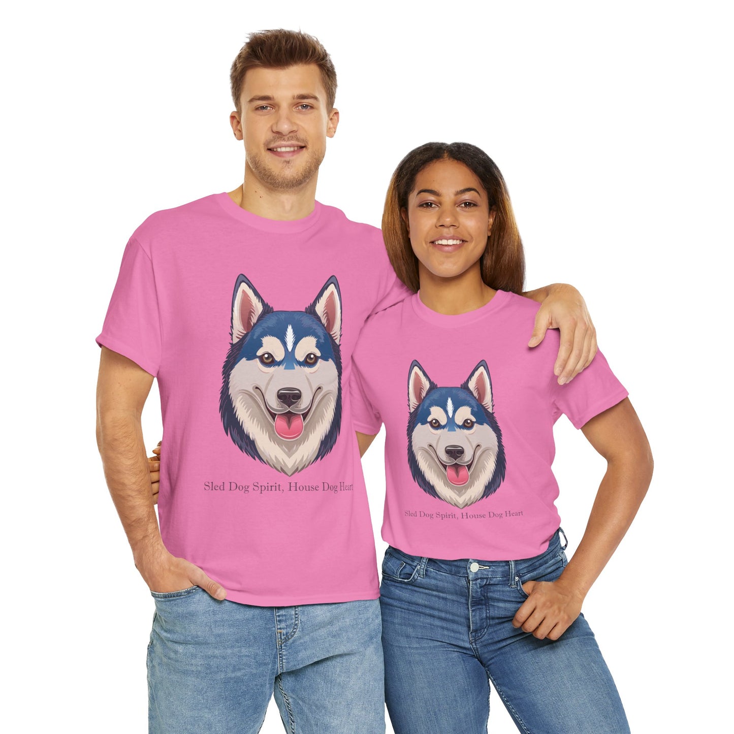 Camiseta unisex de algodón grueso con espíritu de perro de trineo y corazón de perro doméstico de Siberian Huskey