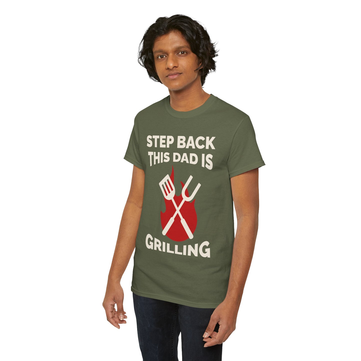 Funny Grilling Dad T-Shirt | Step Back This Dad is Grilling | Unisex Heavy Cotton Tee