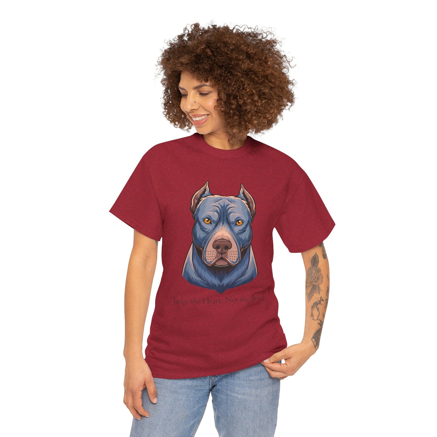 Camiseta unisex de algodón grueso Pit Bull - Juzga el corazón, no la raza