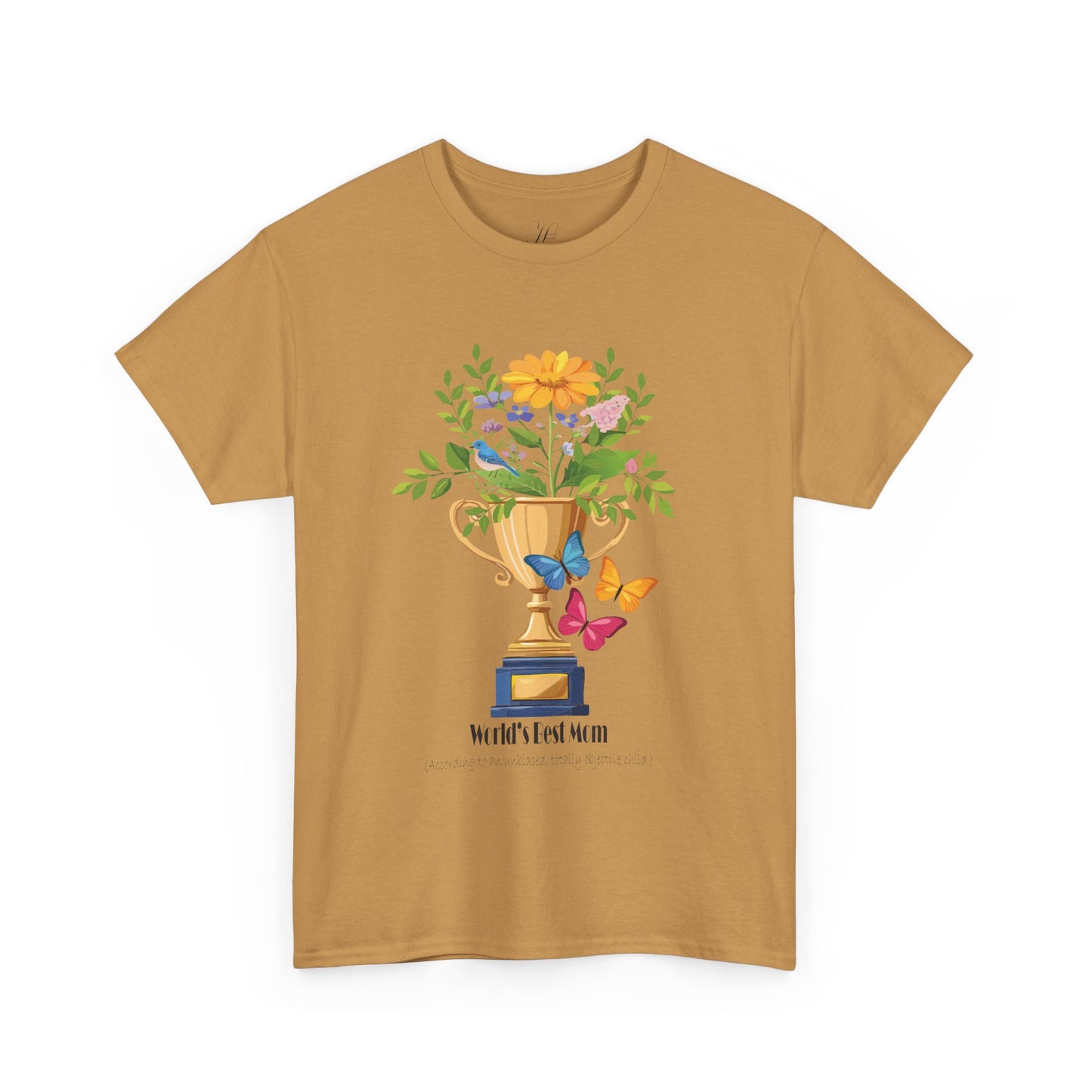 Floral Trophy for Mom Unisex Heavy Cotton Tee - Celebrating Achievement with Butterflies