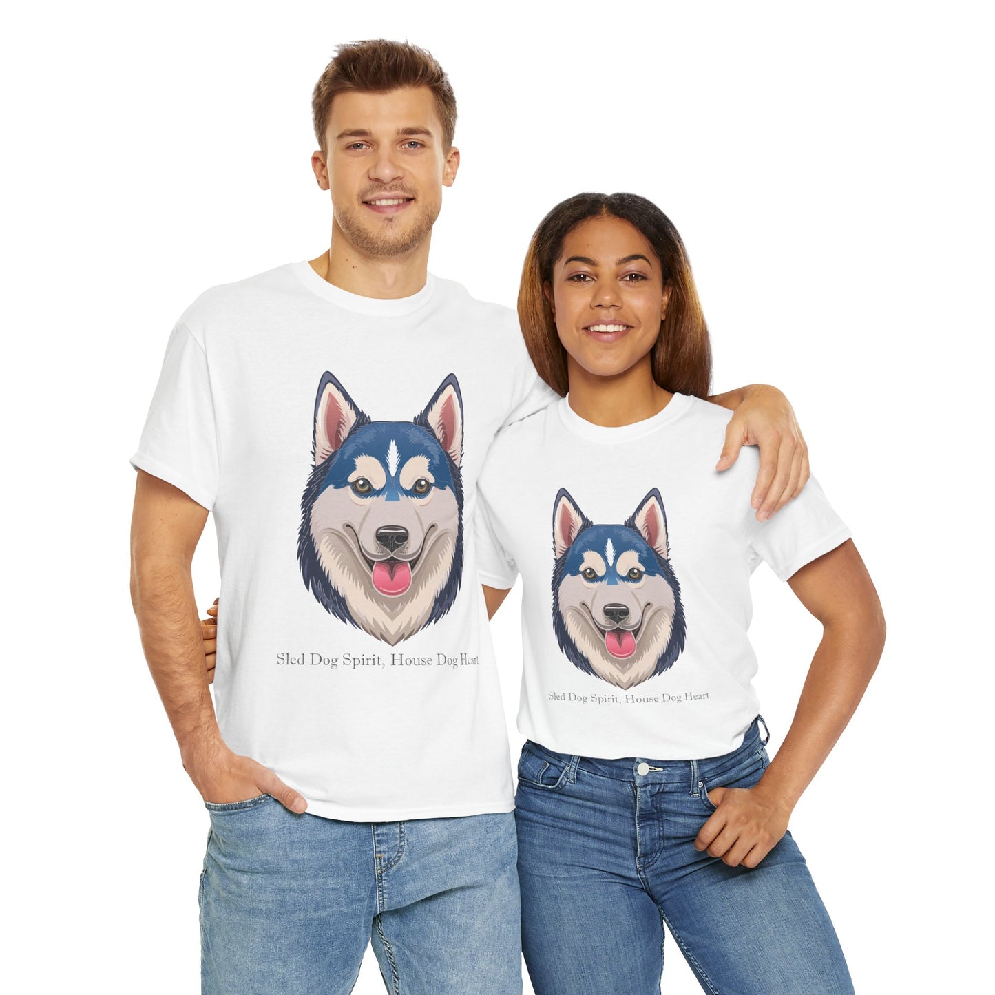 Camiseta unisex de algodón grueso con espíritu de perro de trineo y corazón de perro doméstico de Siberian Huskey
