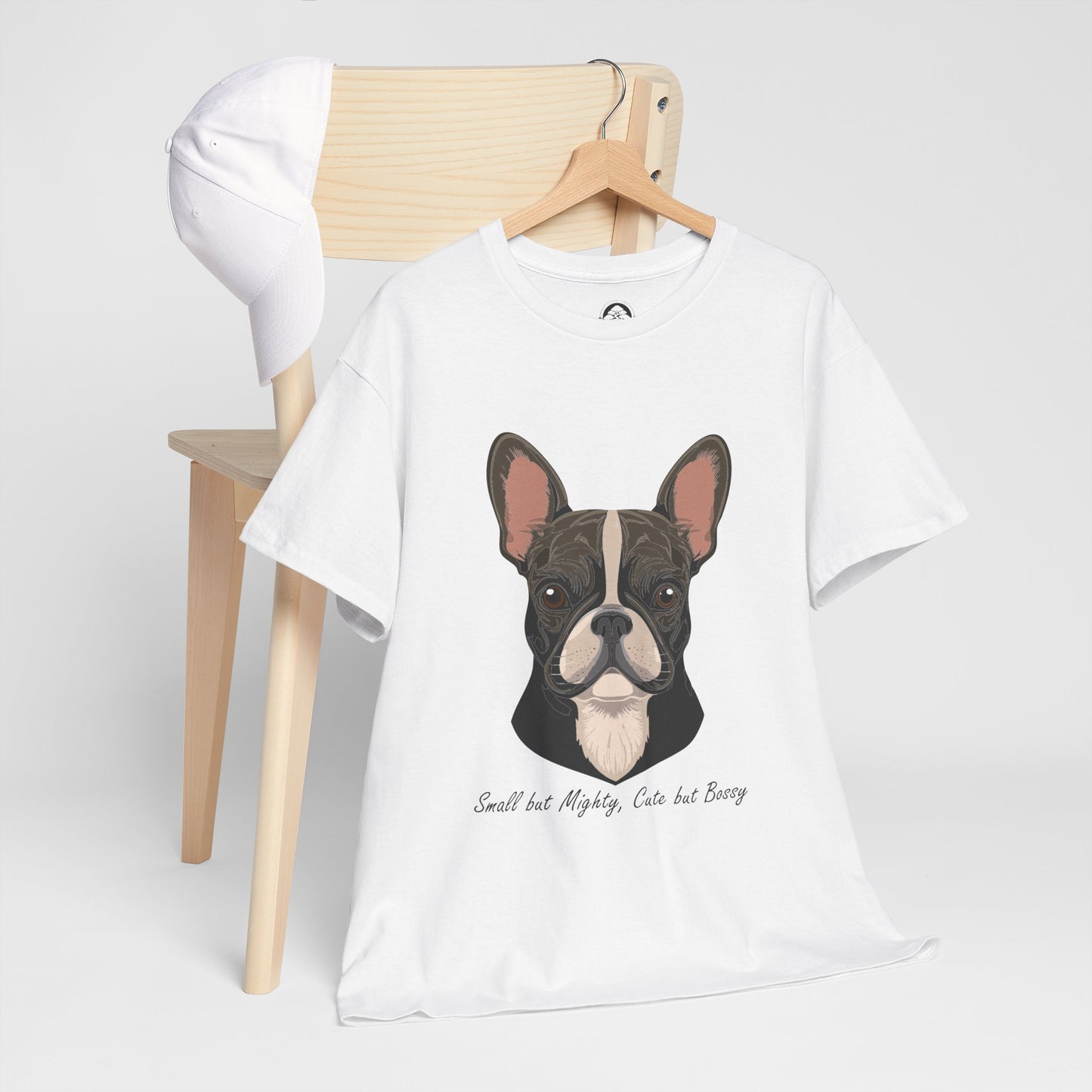 Camiseta unisex de algodón grueso con diseño de bulldog francés: pequeño pero poderoso, lindo pero mandón.