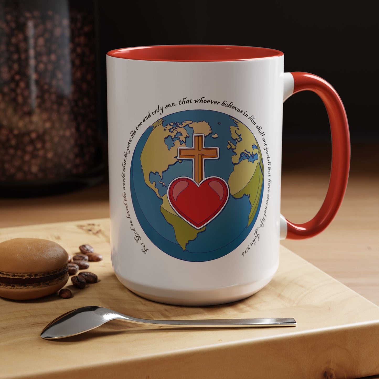 Taza de café con acento inspirador: diseño de fe y amor, perfecta para la motivación diaria.