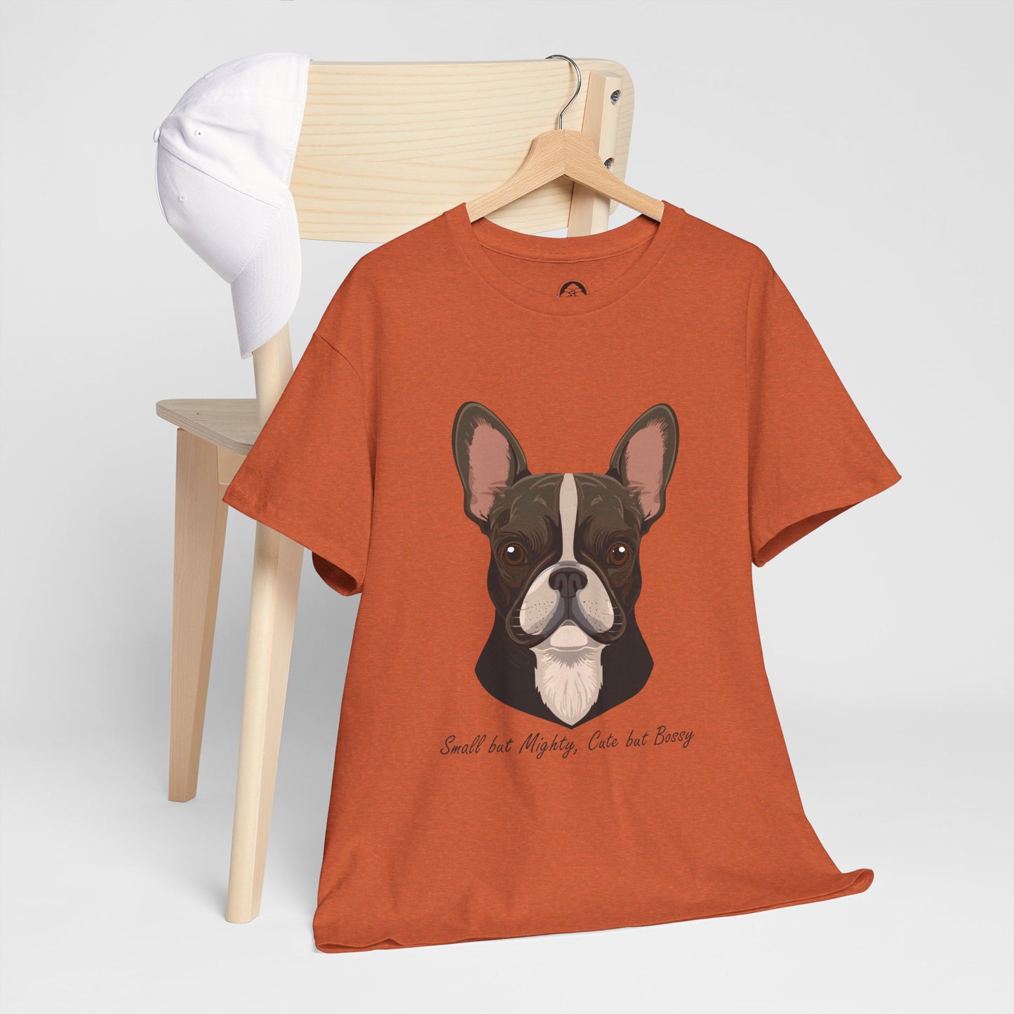 Camiseta unisex de algodón grueso con diseño de bulldog francés: pequeño pero poderoso, lindo pero mandón.