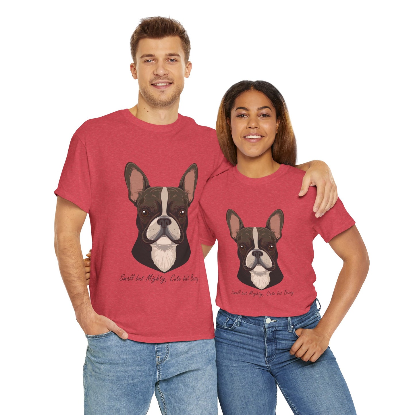 Camiseta unisex de algodón grueso con diseño de bulldog francés: pequeño pero poderoso, lindo pero mandón.