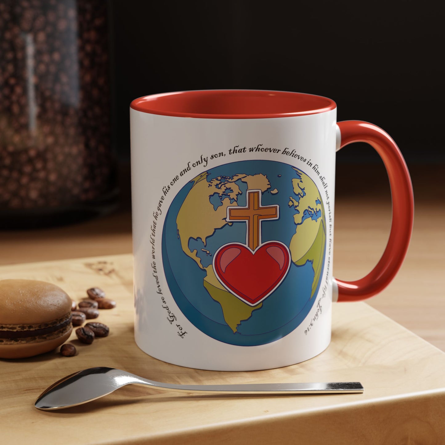 Taza de café con acento inspirador: diseño de fe y amor, perfecta para la motivación diaria.
