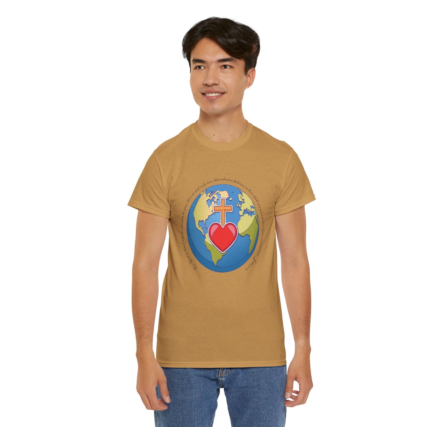 Camiseta de algodón unisex ecológica - Diseño "Porque tanto amó Dios al mundo"