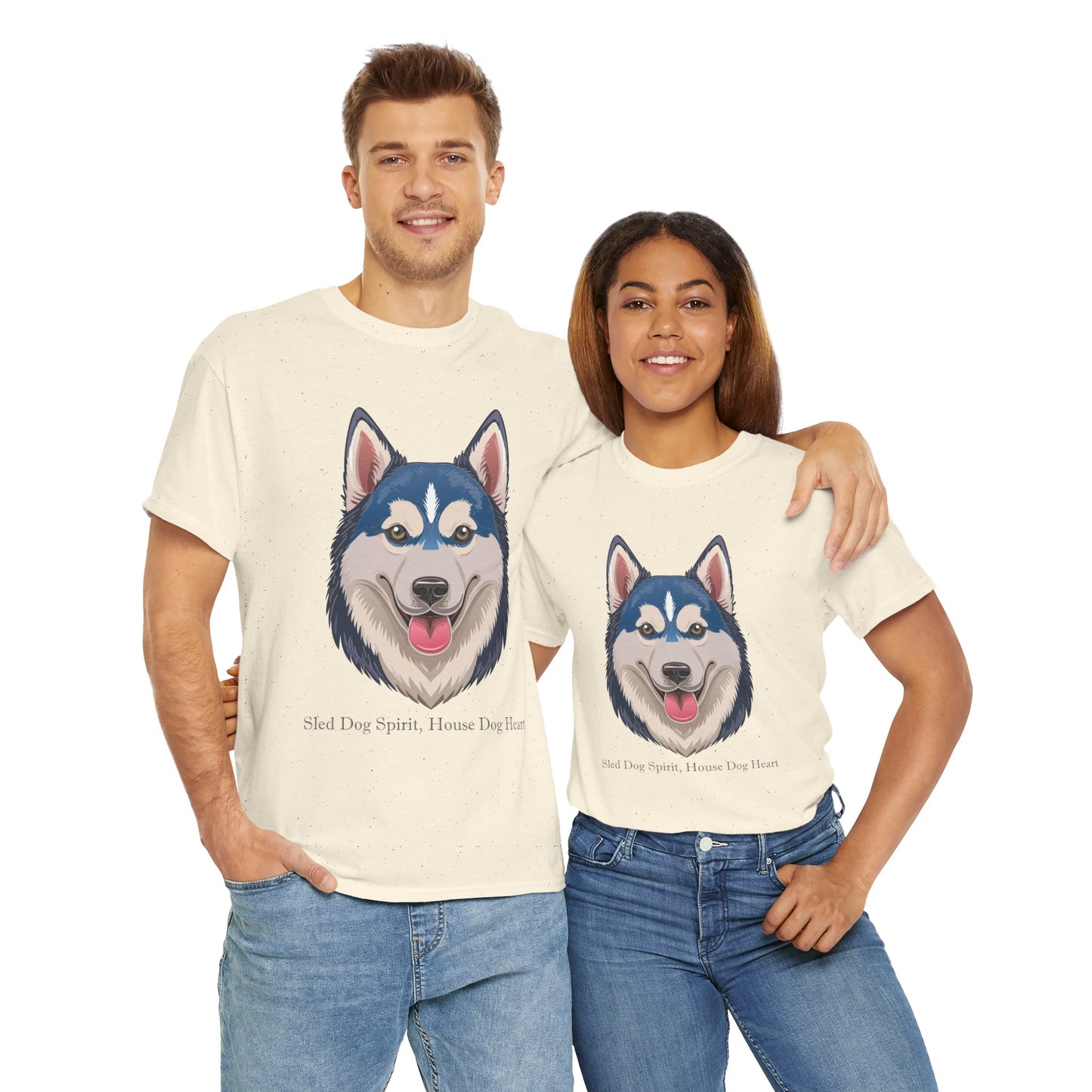 Camiseta unisex de algodón grueso con espíritu de perro de trineo y corazón de perro doméstico de Siberian Huskey