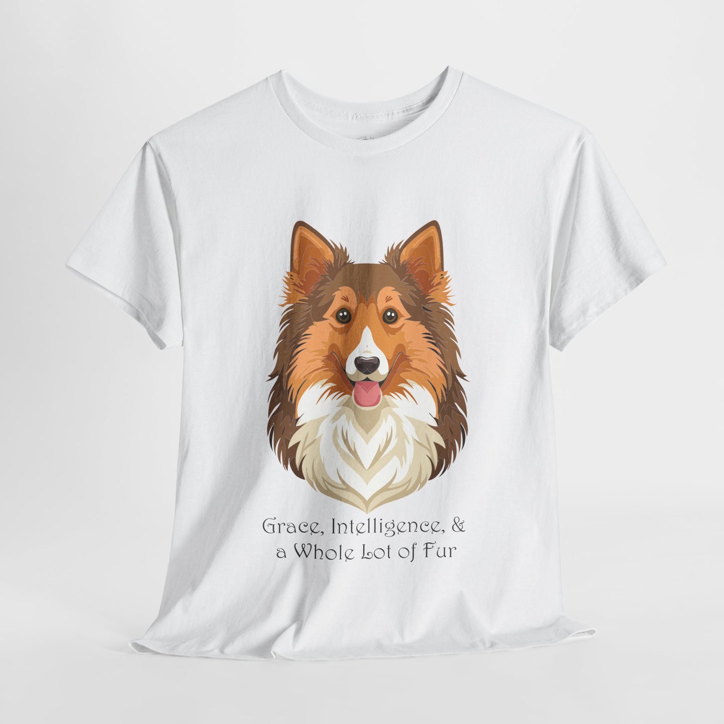 Camiseta unisex de algodón grueso con diseño de perro pastor de Shetland: gracia, inteligencia y mucho pelo