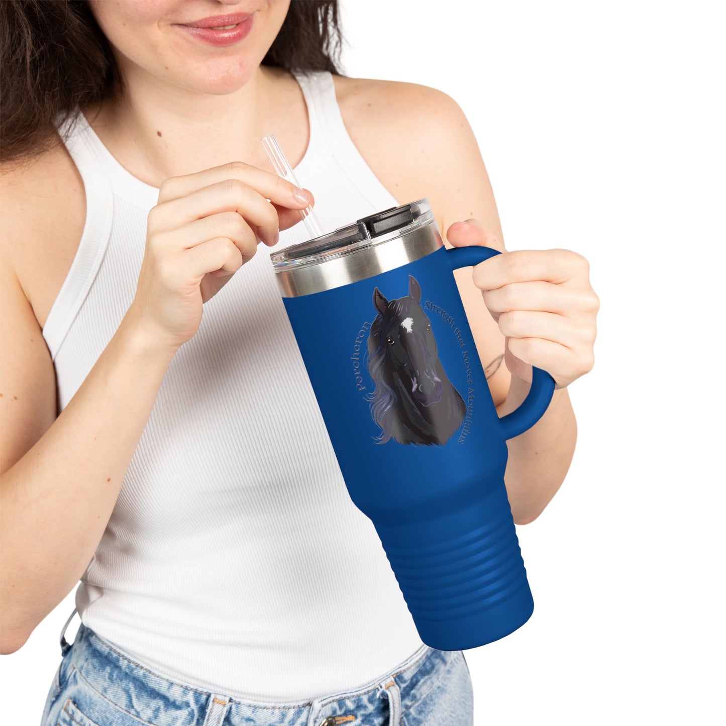 Percheron Elegant Horse Design Insulated Travel Mug - 40oz - Perfect for Horse Lovers