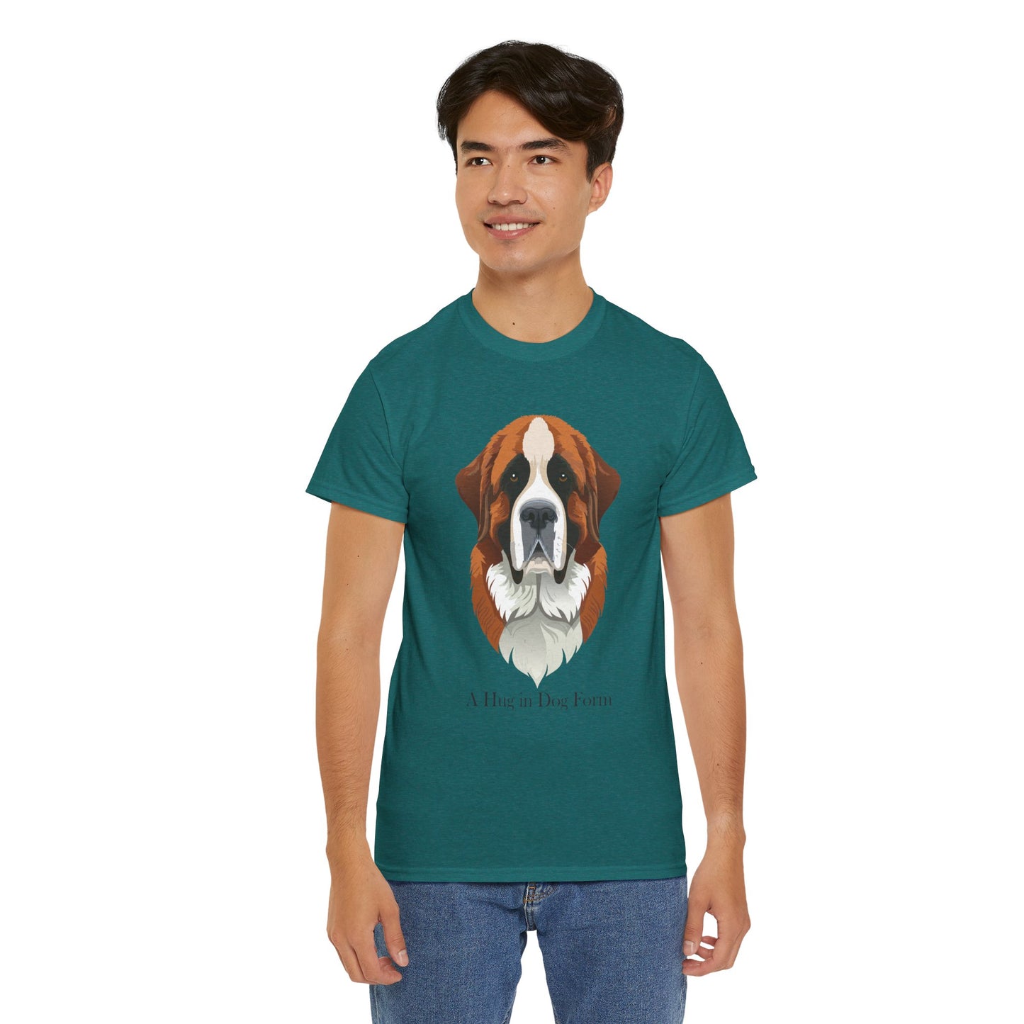 Camiseta unisex de algodón grueso con diseño de San Bernardo: Un abrazo en forma de perro