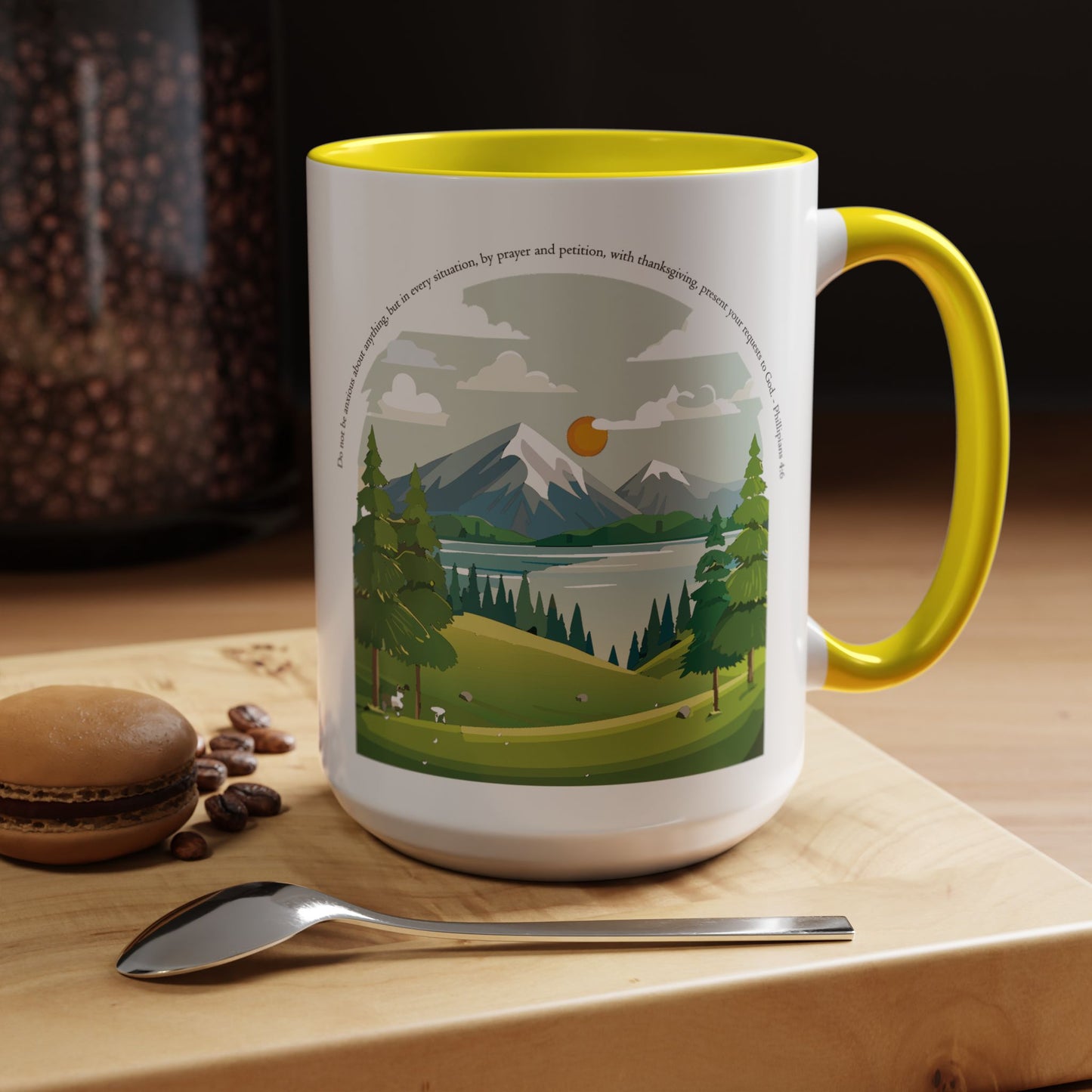 Taza de café inspiradora de naturaleza: perfecta para amantes de las actividades al aire libre y motivación matutina.
