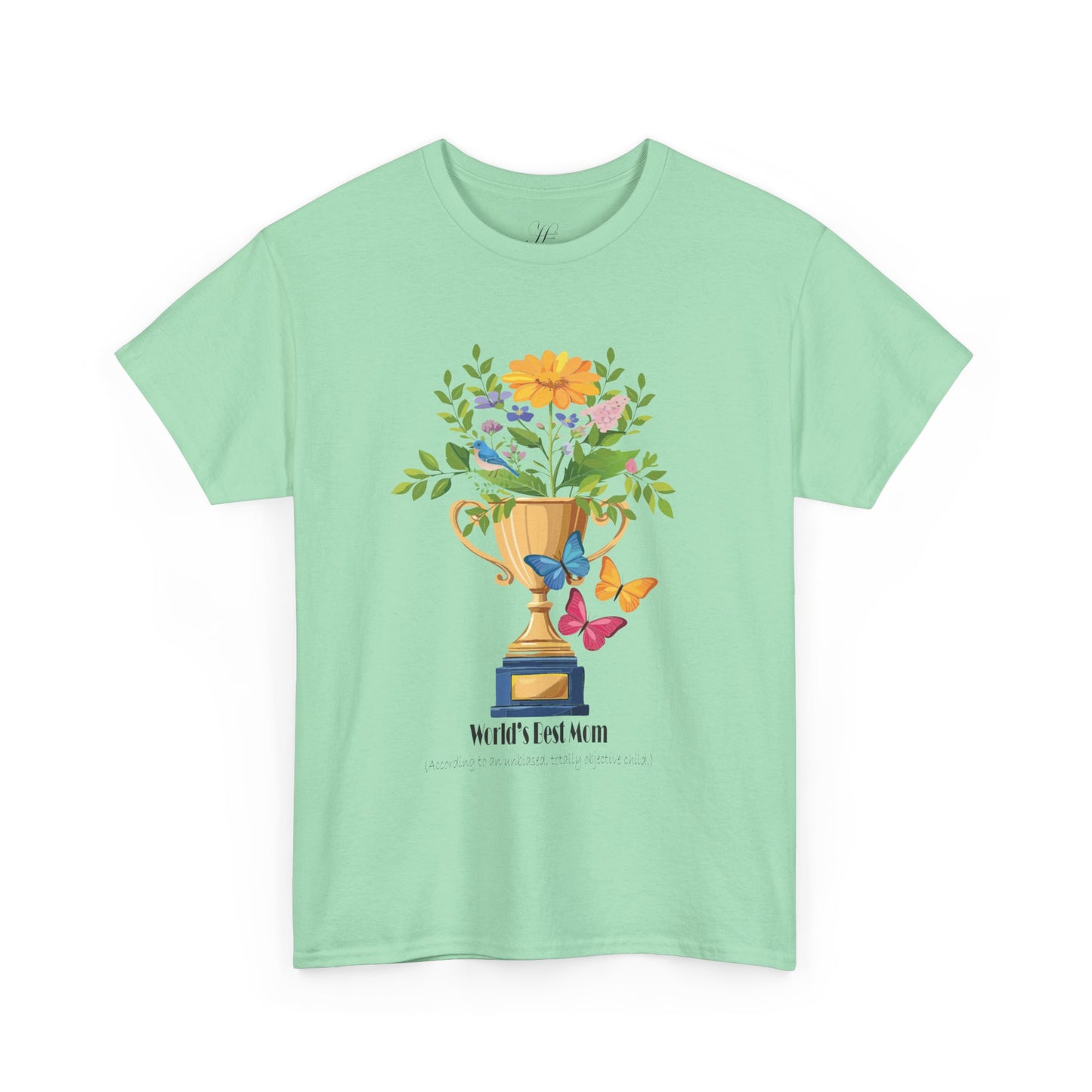 Floral Trophy for Mom Unisex Heavy Cotton Tee - Celebrating Achievement with Butterflies