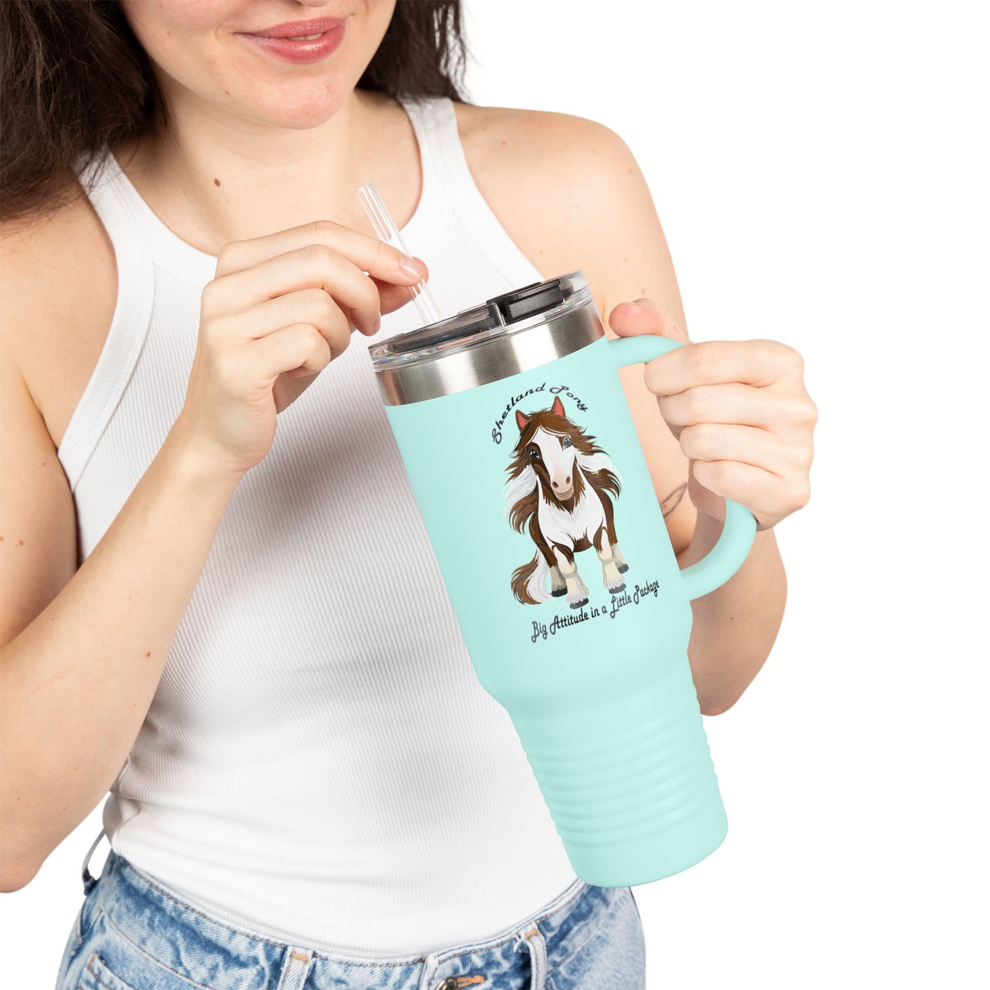 Shetland Pony Insulated Travel Mug - 40oz Horse Lover's Cup with Inspirational Quote