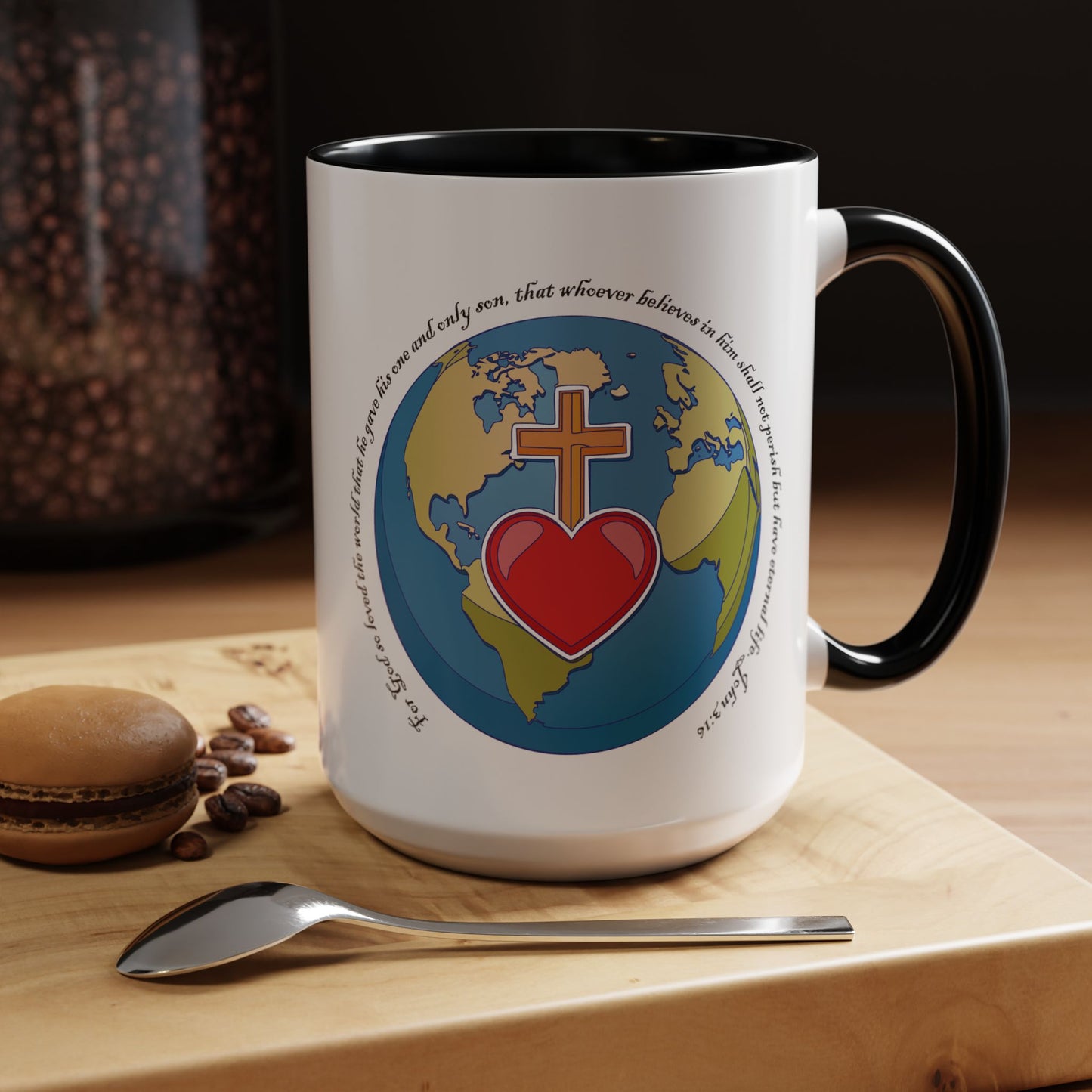 Taza de café con acento inspirador: diseño de fe y amor, perfecta para la motivación diaria.