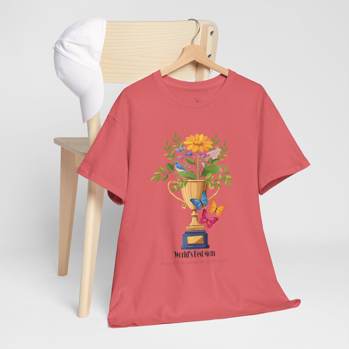 Floral Trophy for Mom Unisex Heavy Cotton Tee - Celebrating Achievement with Butterflies