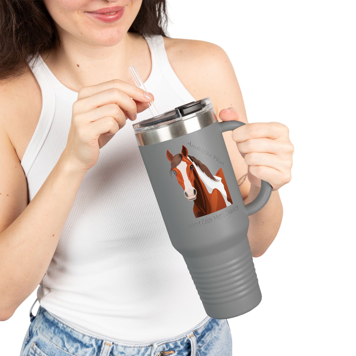 American Paint Equestrian Insulated Travel Mug - 40oz with Horse Design