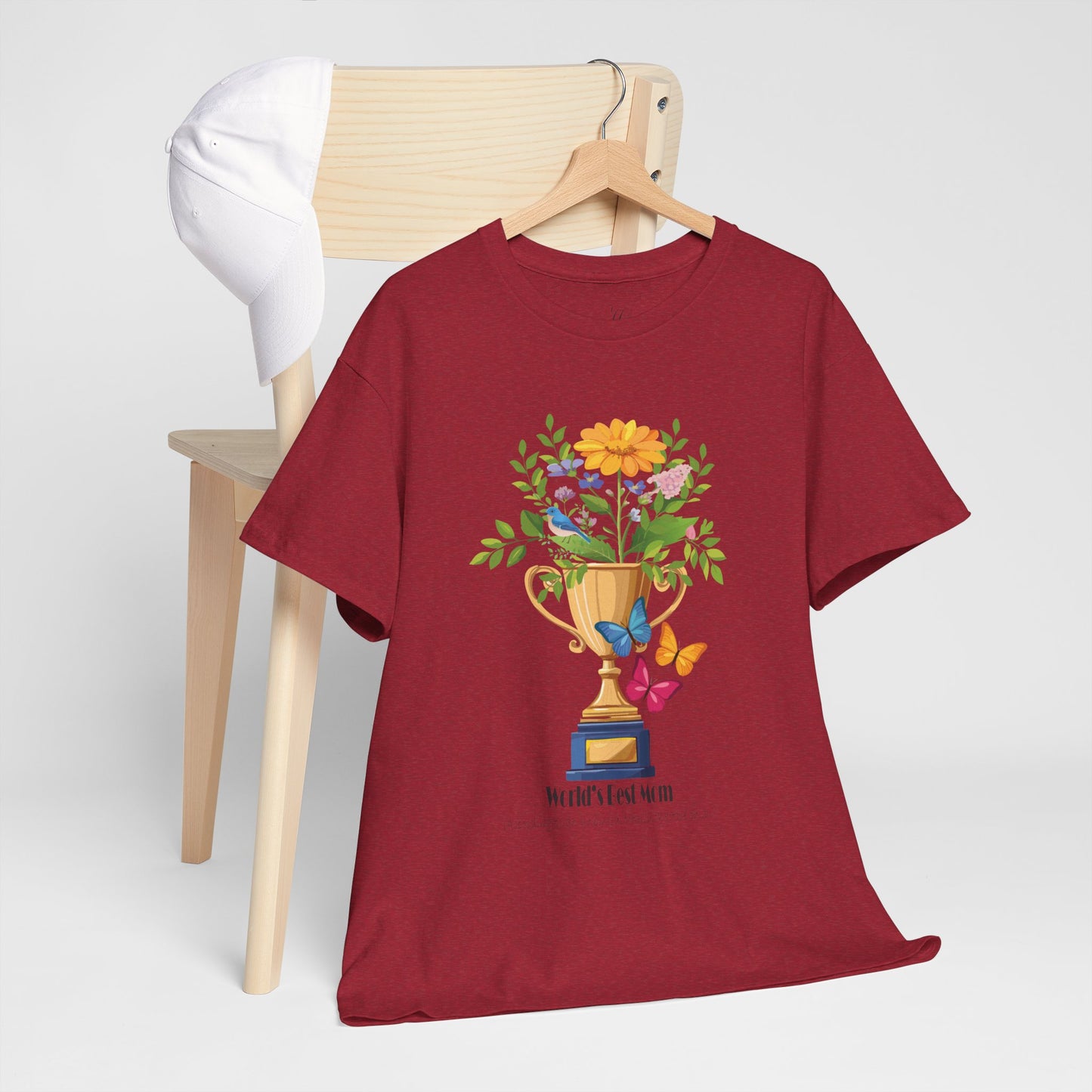 Floral Trophy for Mom Unisex Heavy Cotton Tee - Celebrating Achievement with Butterflies