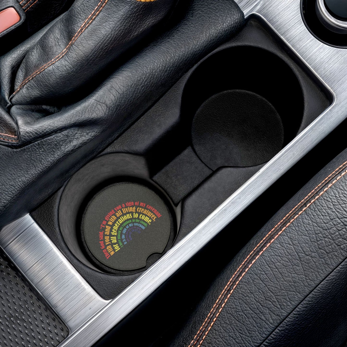 Posavasos para coche de esteatita con versículo bíblico de arcoíris colorido