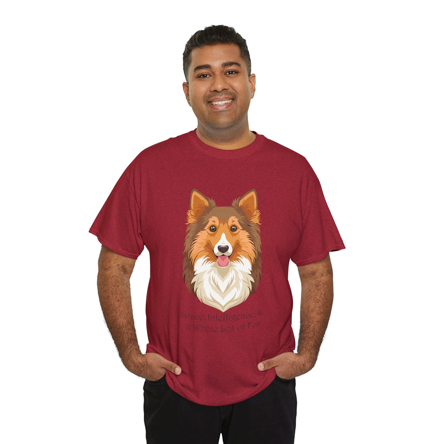 Camiseta unisex de algodón grueso con diseño de perro pastor de Shetland: gracia, inteligencia y mucho pelo