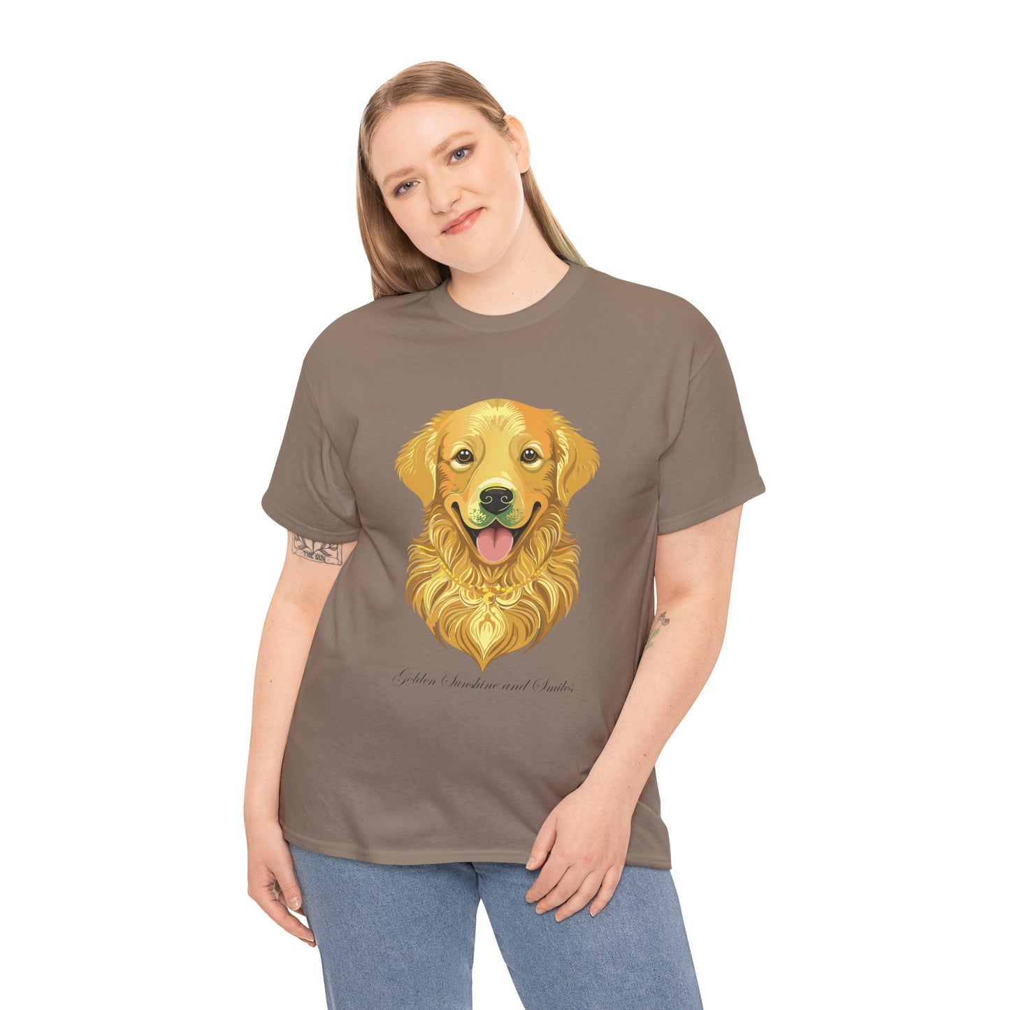 Golden Retriever - Camiseta unisex de algodón grueso con sol y sonrisas doradas